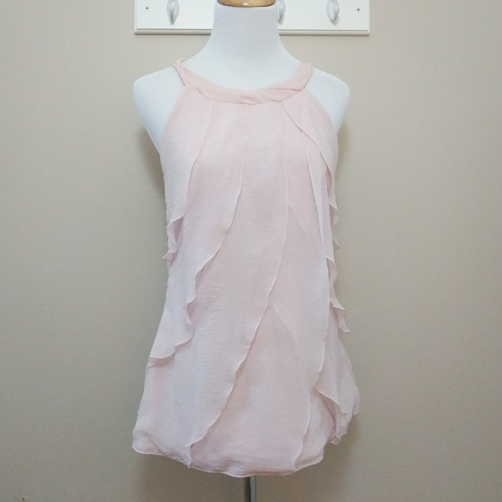 Sleeveless pink layered ruffle tie bow back top